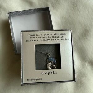 Dolphin Silver Plated Necklace with Blue Accents
